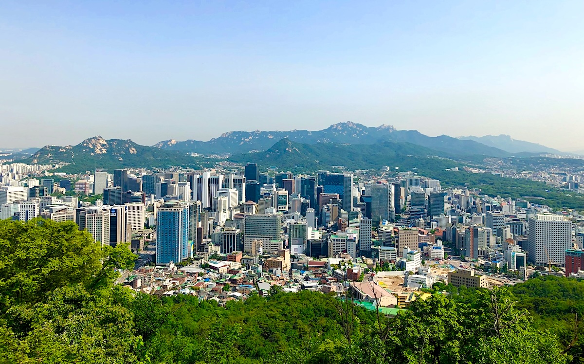 Seoul, Korea is surrounded by 8 mountains, including Namsan and Bugaksan